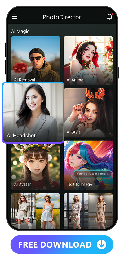 highlight AI headshot at PhotoDirector's app main page